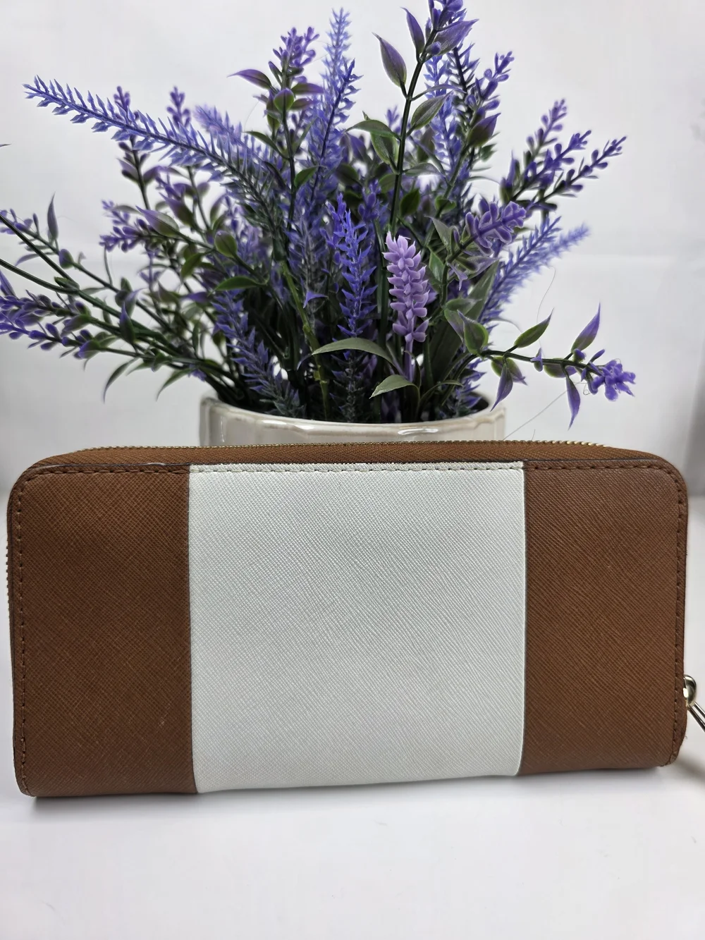 Michael Kors Brown and White Zip Wallet
